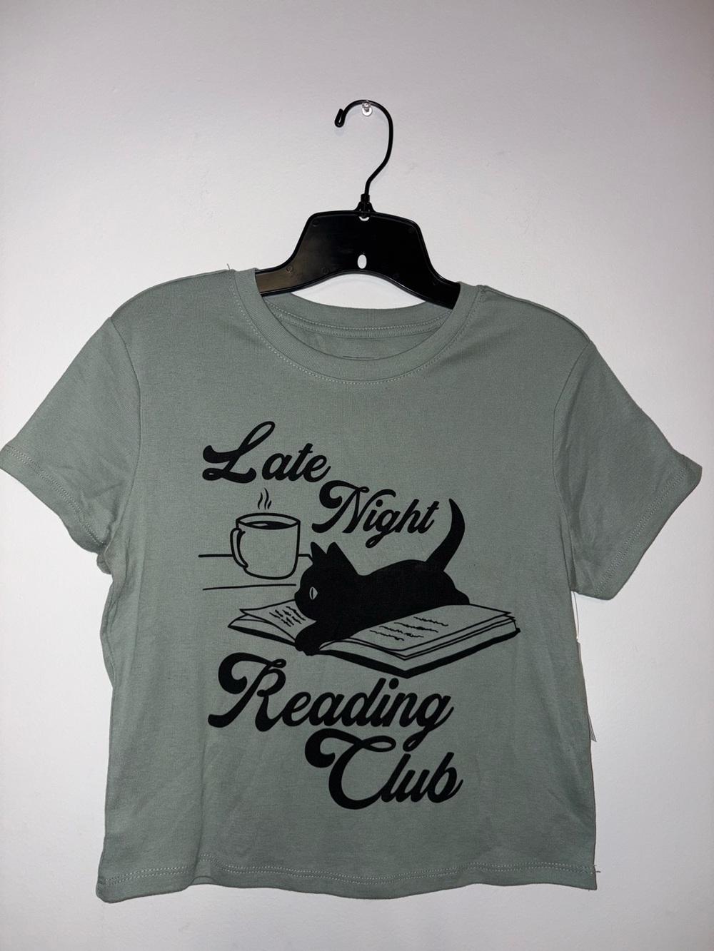 Mighty Fine Sage Green 'Late Night Reading Club' Cat Graphic Tee